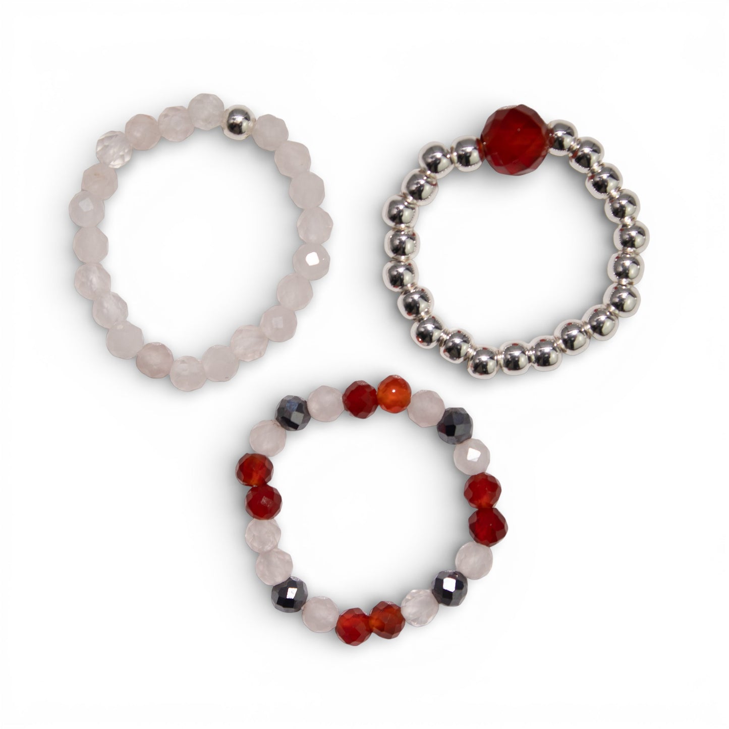 Love & Flame Nymph Ring Set | Rose Quartz & Ruby Stackable Rings - Crystal Nest