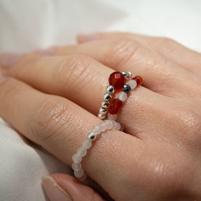 Love & Flame Nymph Ring Set | Rose Quartz & Ruby Stackable Rings - Crystal Nest