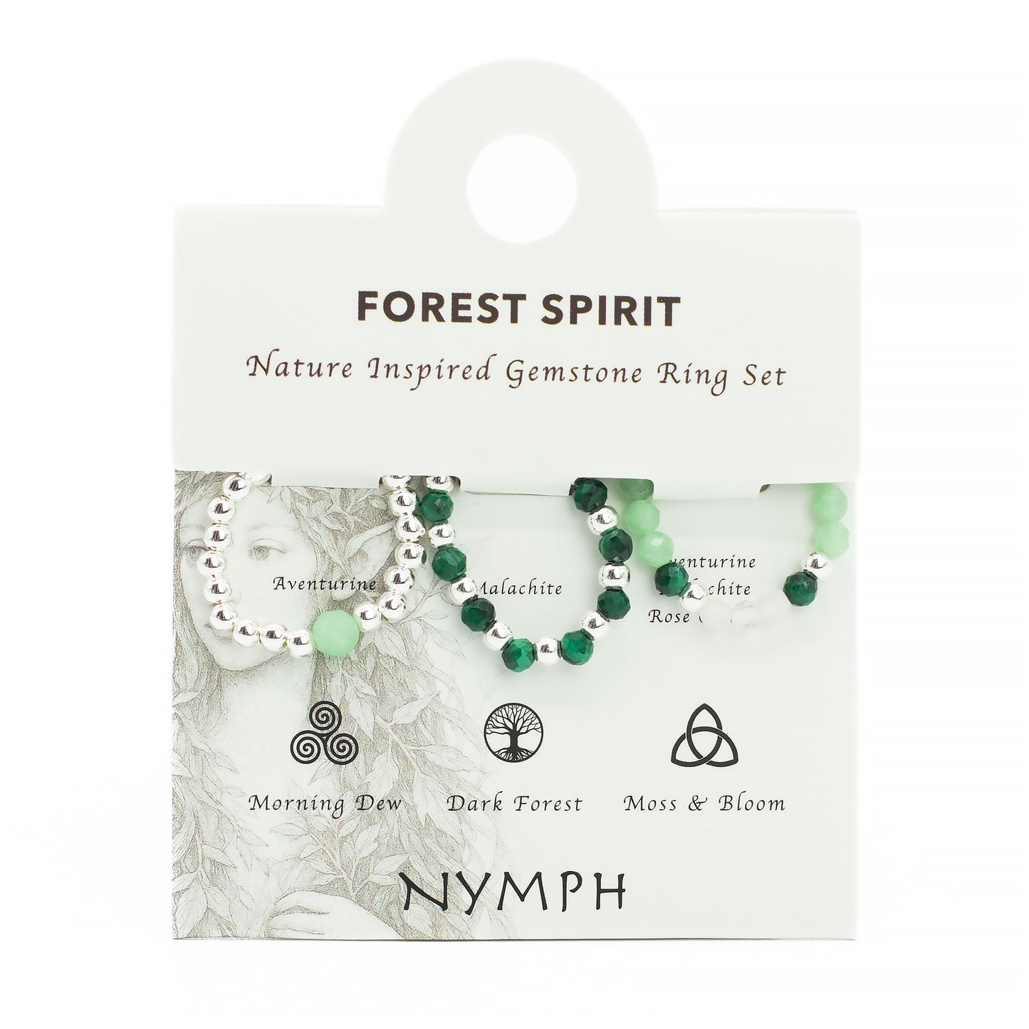 Forest Spirit Nymph Ring Set | Aventurine, Malachite & Rose Quartz Stackable Rings - Crystal Nest