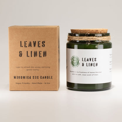 Leaves & Linen Woodwick Soy Candle - Crystal Nest