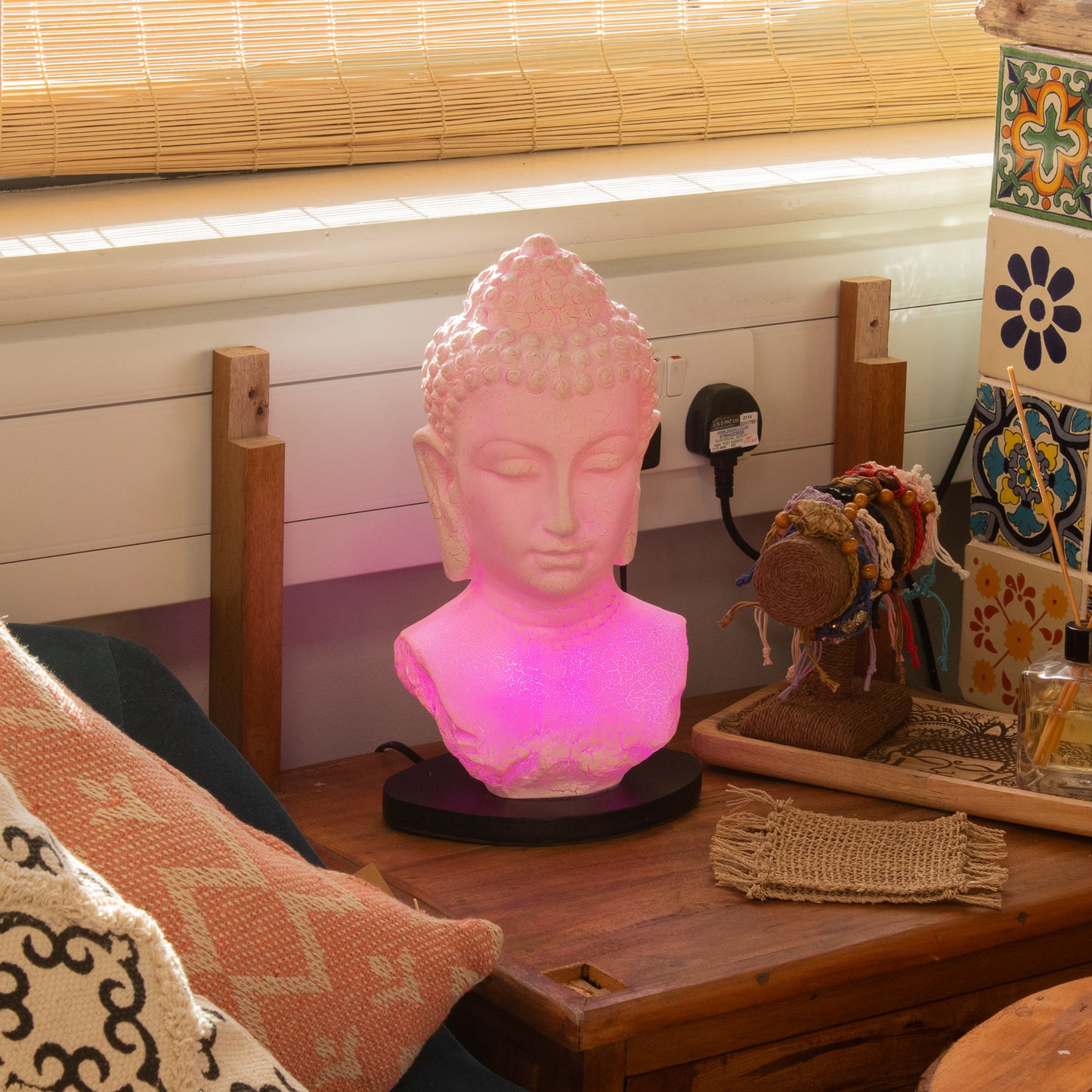 Serenity Buddha Glow Lamp – Cherry Pink Crackle - Crystal Nest