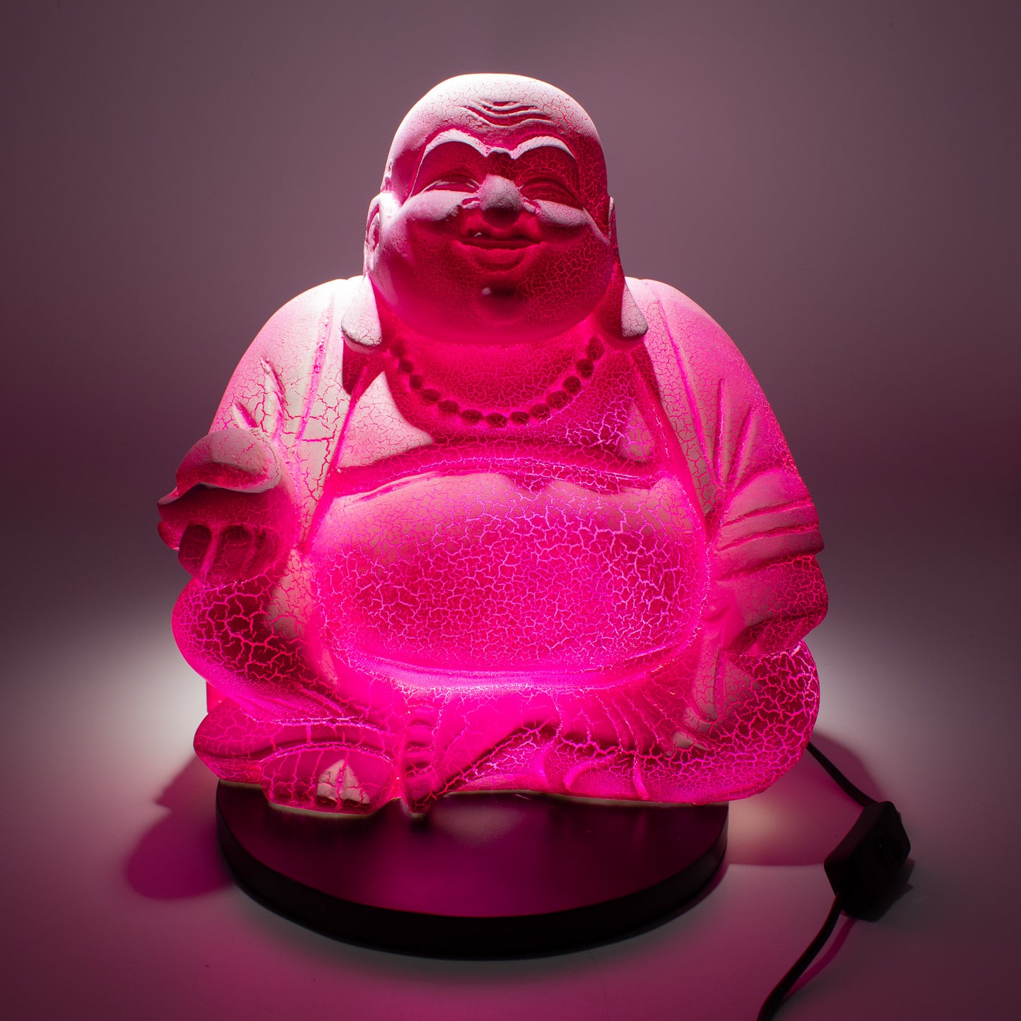 Joyful Buddha Glow Lamp – Pink Crackle - Crystal Nest