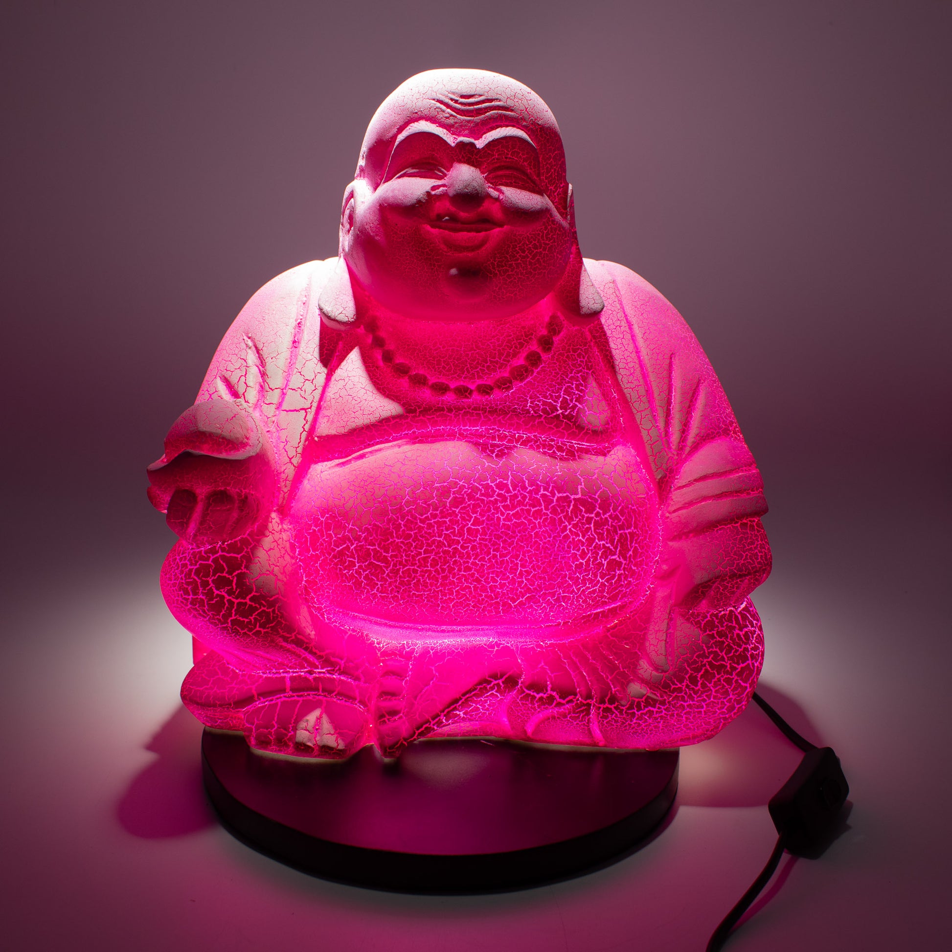 Joyful Buddha Glow Lamp – Pink Crackle - Crystal Nest