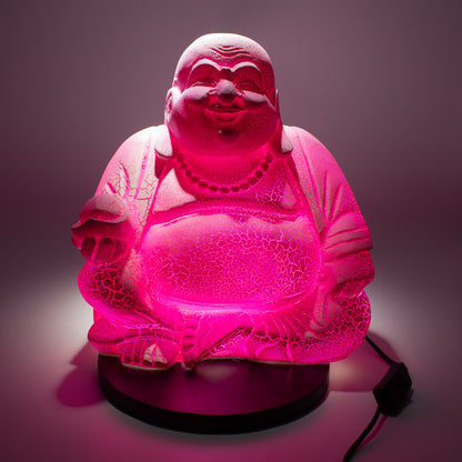 Joyful Buddha Glow Lamp – Pink Crackle - Crystal Nest
