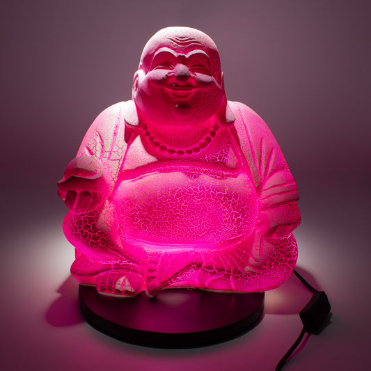 Joyful Buddha Glow Lamp – Pink Crackle - Crystal Nest