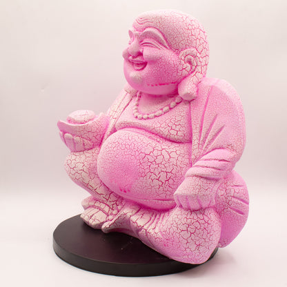 Joyful Buddha Glow Lamp – Pink Crackle - Crystal Nest