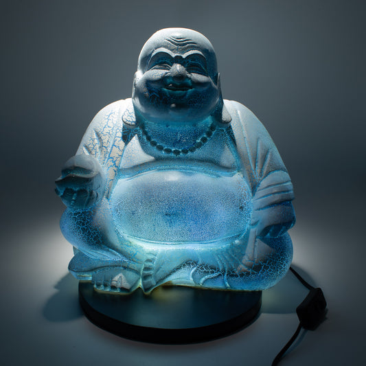 Joyful Buddha Glow Lamp – Sky Blue - Crystal Nest