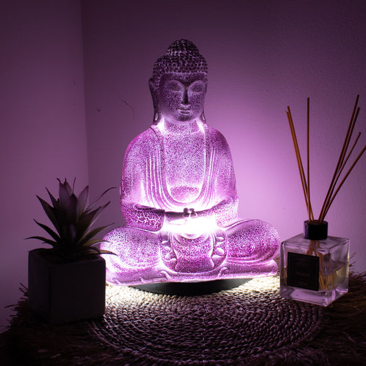 Zen Buddha Glow Lamp – Lavender Crackle - Crystal Nest