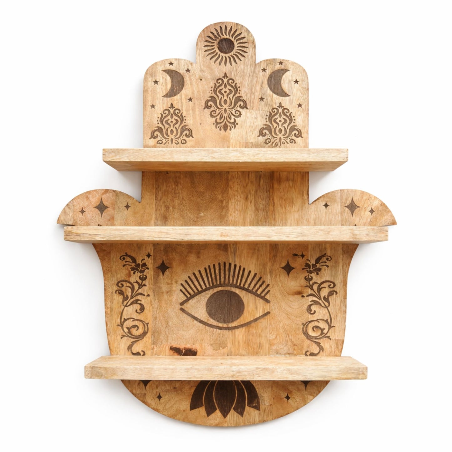 Hamsa Hand Wooden Wall Shelf - Crystal Nest