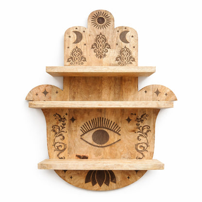 Hamsa Hand Wooden Wall Shelf - Crystal Nest