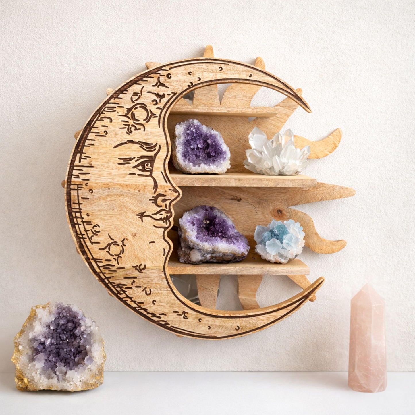 Sun & Moon 3 Tier Wall Shelf - Crystal Nest