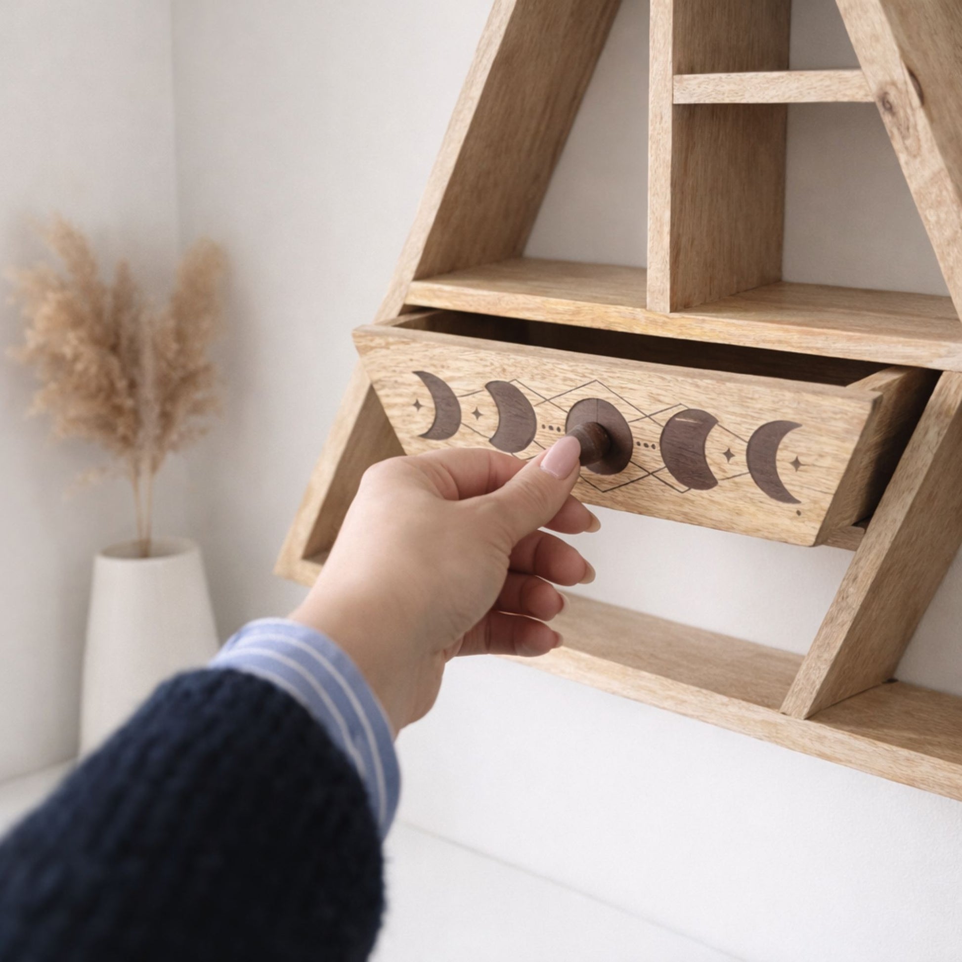 Triangle Wall Shelf with Drawer - Crystal Nest