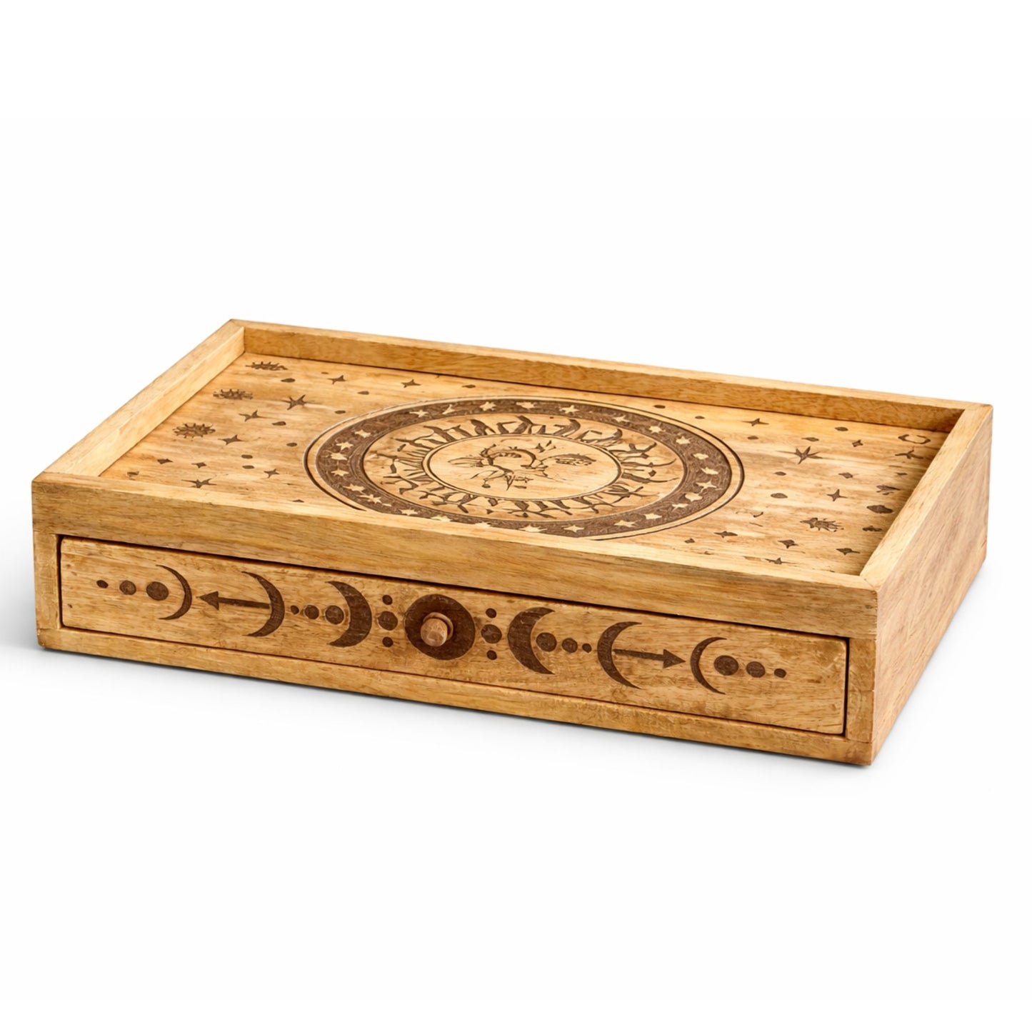 Sun & Moon Tarot Box with Drawer | Storage for Cards, Crystals & Ritual Tools - Crystal Nest