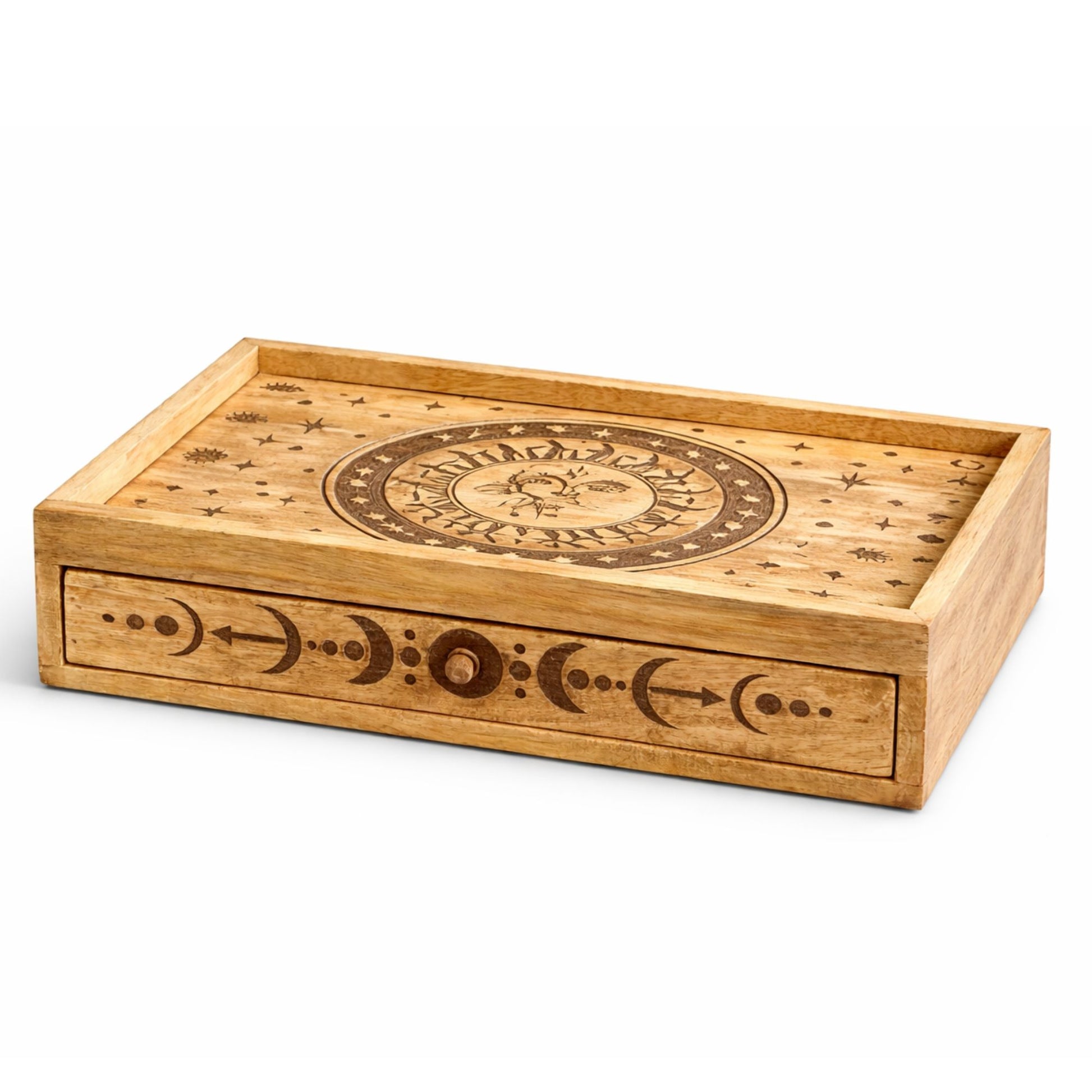 Sun & Moon Tarot Box with Drawer | Storage for Cards, Crystals & Ritual Tools - Crystal Nest