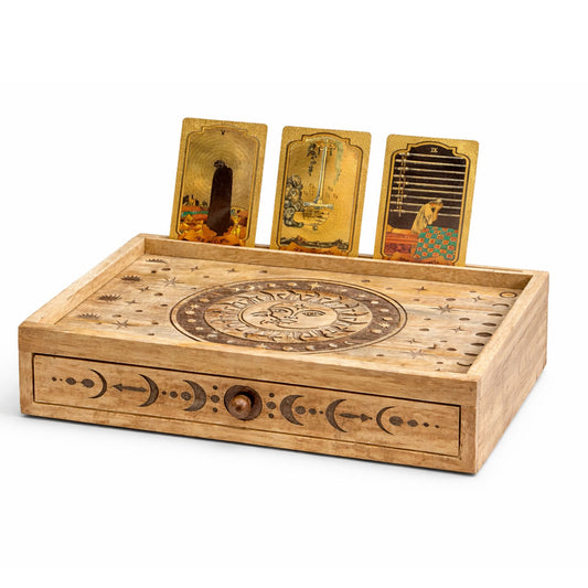 Sun & Moon Tarot Box with Drawer | Storage for Cards, Crystals & Ritual Tools - Crystal Nest