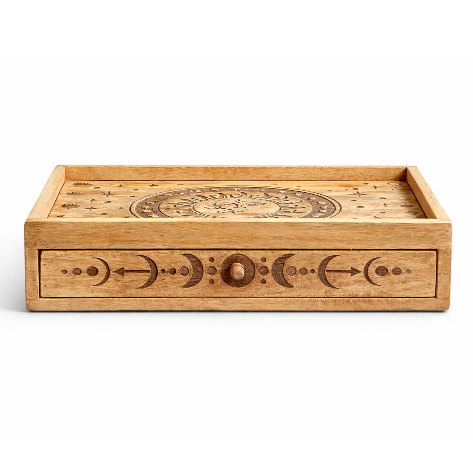 Sun & Moon Tarot Box with Drawer | Storage for Cards, Crystals & Ritual Tools - Crystal Nest