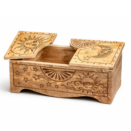 Sun & Moon Deep Box with Sliding Lid | Tarot & Crystal Storage - Crystal Nest