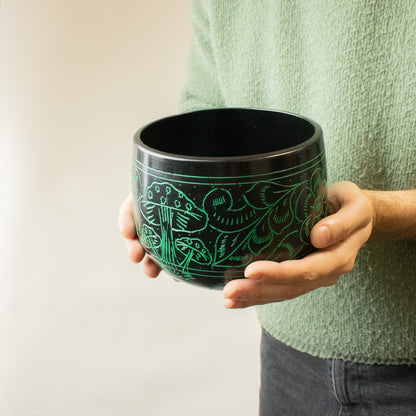 Magic Green Mushroom Cauldron Singing Bowl 15cm | Meditation Bowl with Striker - Crystal Nest