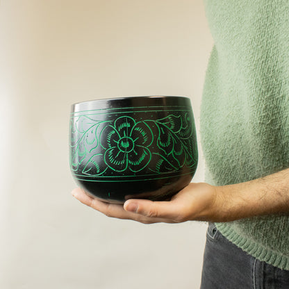 Magic Green Mushroom Cauldron Singing Bowl 15cm | Meditation Bowl with Striker - Crystal Nest