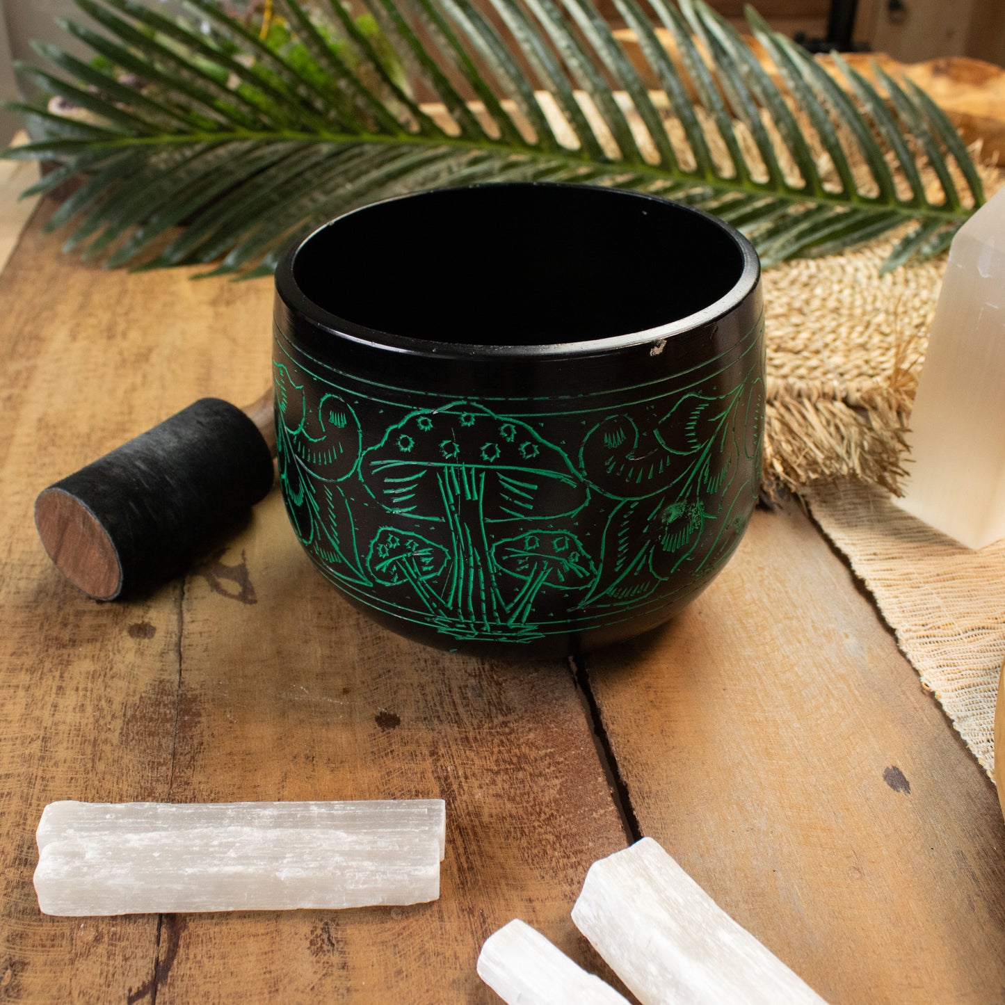 Magic Green Mushroom Cauldron Singing Bowl 15cm | Meditation Bowl with Striker - Crystal Nest