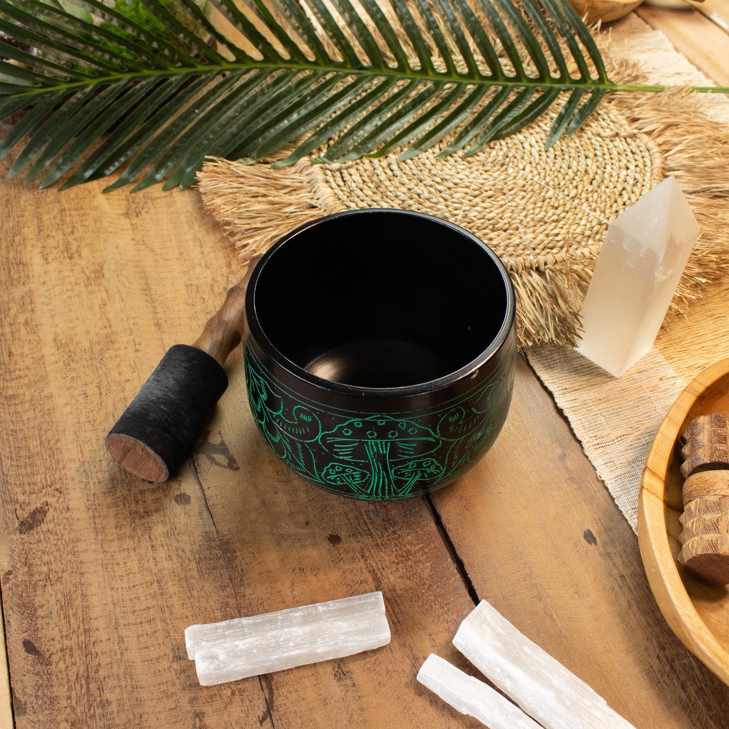 Magic Green Mushroom Cauldron Singing Bowl 15cm | Meditation Bowl with Striker - Crystal Nest