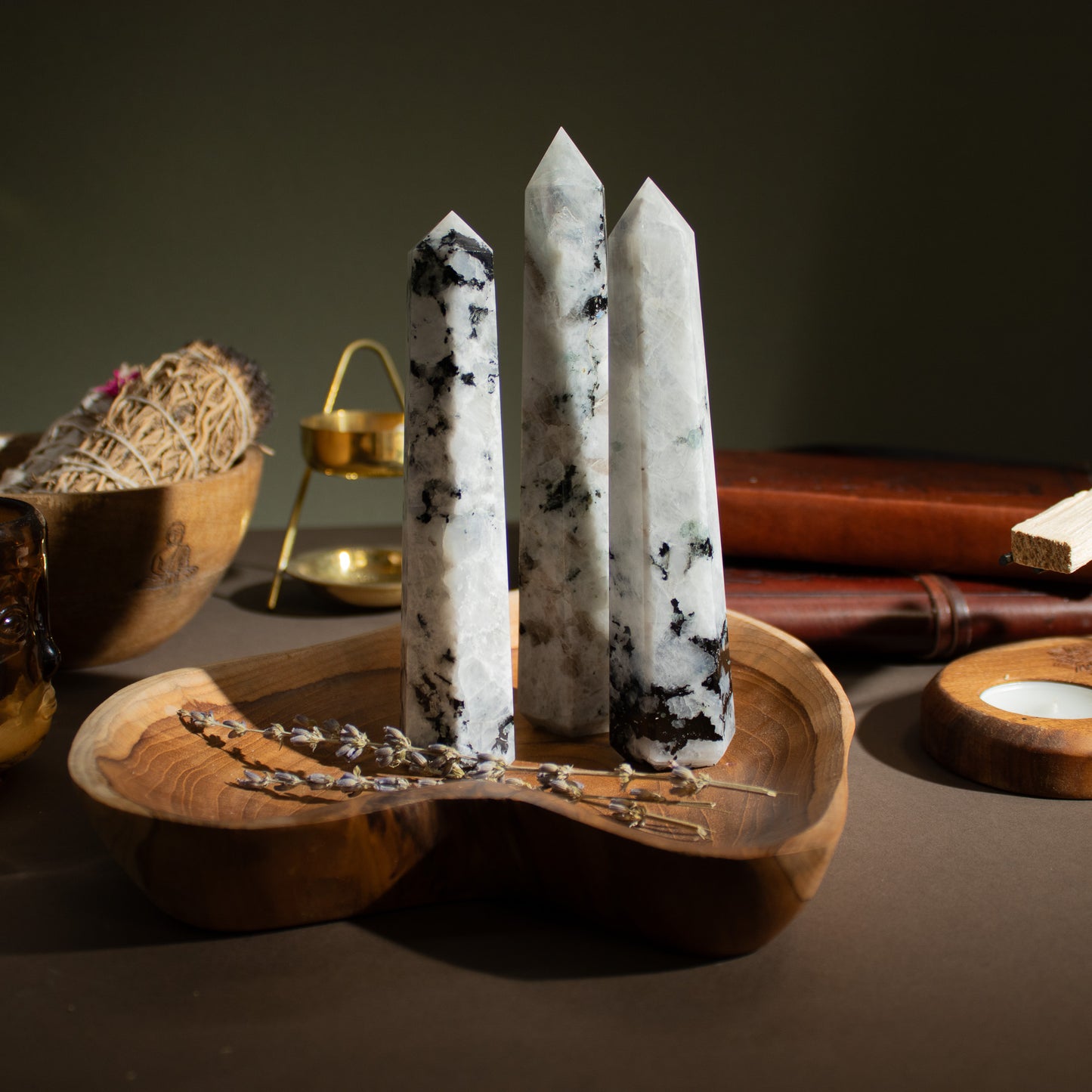 Large Rainbow Moonstone Obelisk Point | Intuition & Energy Crystal Tower