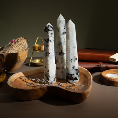 Large Rainbow Moonstone Obelisk Point | Intuition & Energy Crystal Tower
