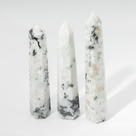 Large Rainbow Moonstone Obelisk Point | Intuition & Energy Crystal Tower