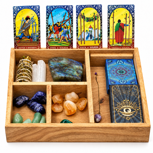 4-Section Tarot Storage Box with Card Display - Crystal Nest