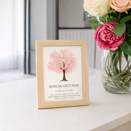 Rose Quartz Tree of Life Gemstone Picture | Framed Crystal Art - Guardian of Love - Crystal Nest