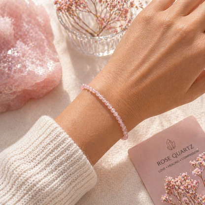 Open Your Heart | Rose Quartz Energy Bracelet (4mm) - Crystal Nest