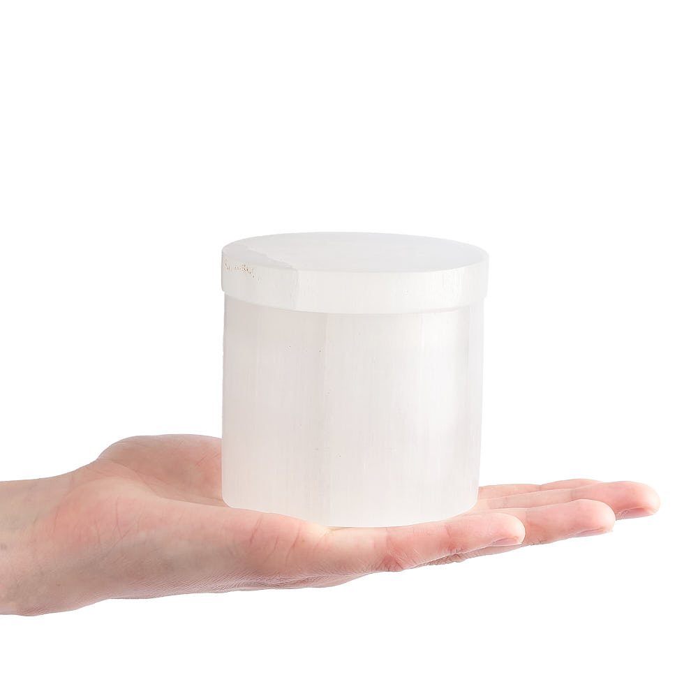 Round Selenite Crystal Charging & Jewellery Box | Cleansing & Protection