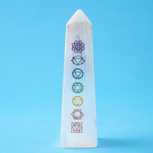 7 Chakra Selenite Obelisk | Energy Balancing Crystal | 15cm - Crystal Nest