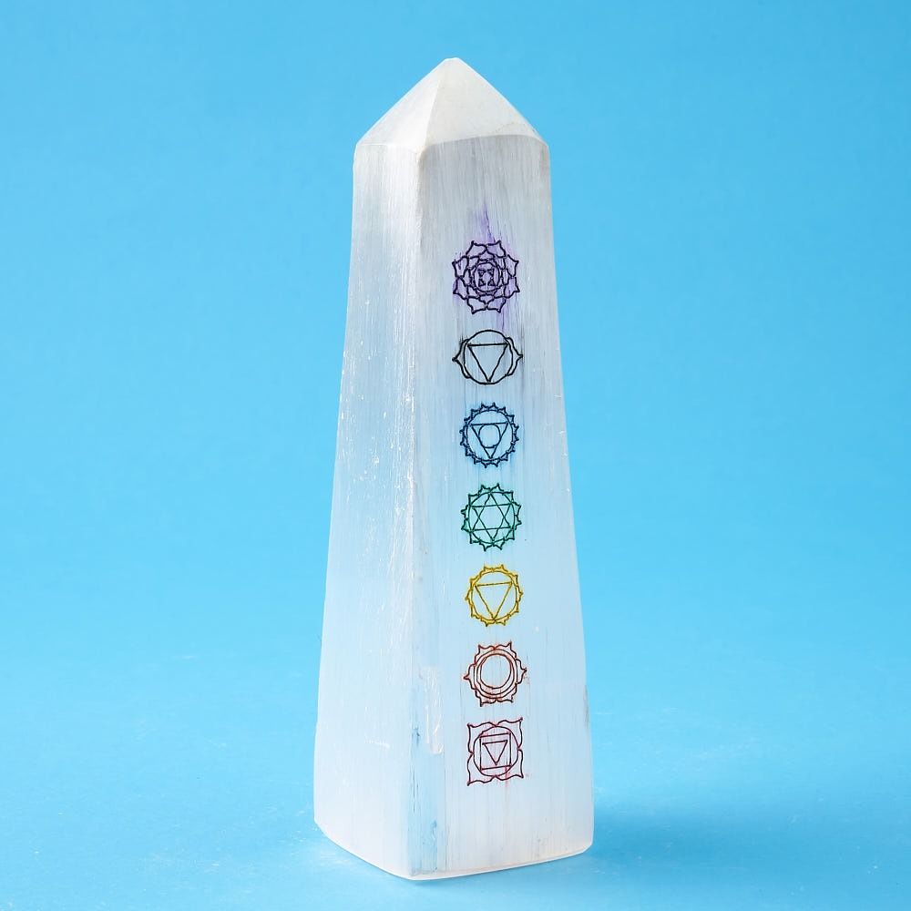 7 Chakra Selenite Obelisk | Energy Balancing Crystal | 15cm - Crystal Nest