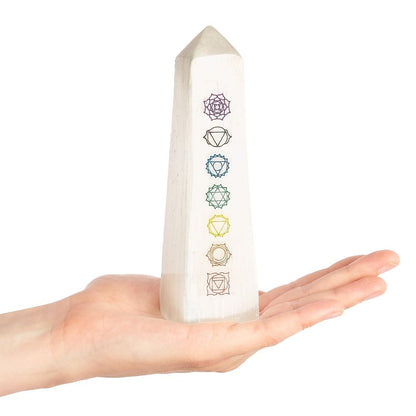 7 Chakra Selenite Obelisk | Energy Balancing Crystal | 15cm - Crystal Nest
