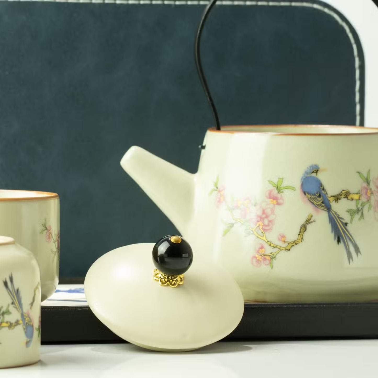 Blue Bird Tea Ceremony Gift Set | Teapot & Two Cups with Luxury Storage Case