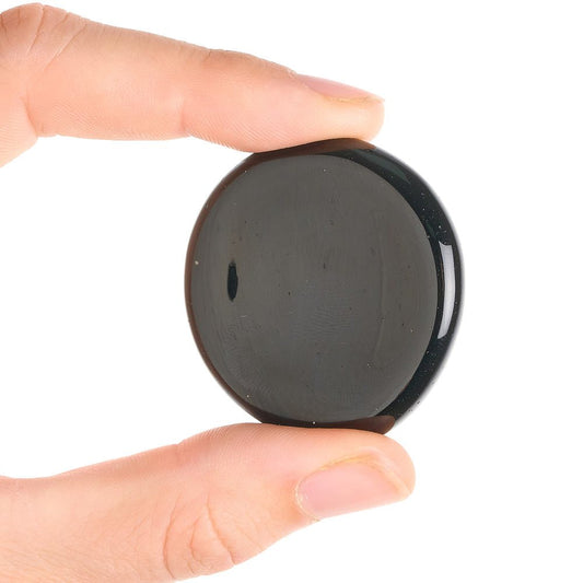 Black Obsidian Worry Stone | Polished Protection Palm Crystal