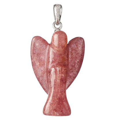 Strawberry Quartz Angel Pendant | Sterling Silver