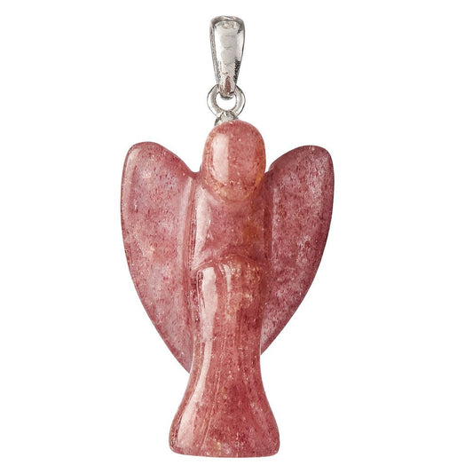 Strawberry Quartz Angel Pendant | Sterling Silver