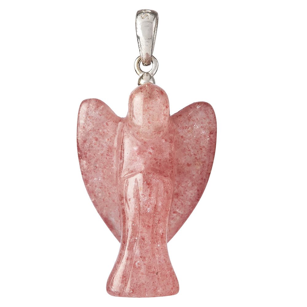 Strawberry Quartz Angel Pendant | Sterling Silver