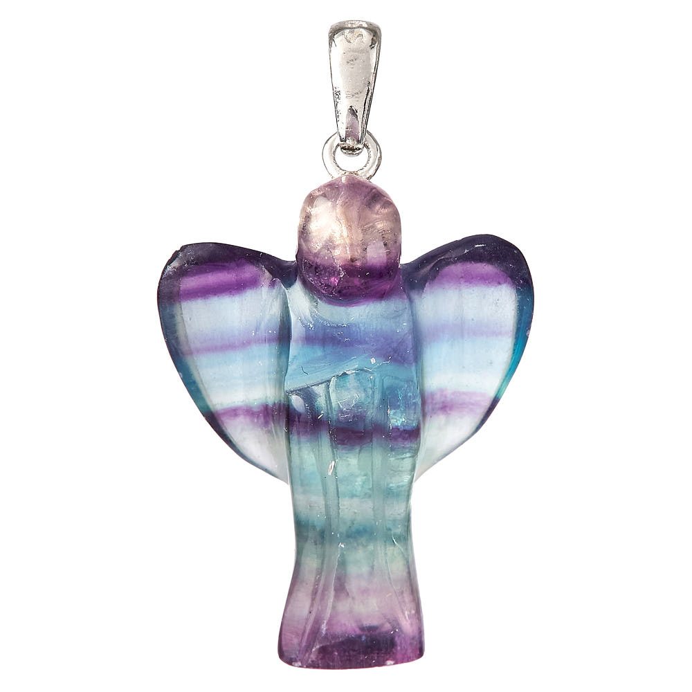 Rainbow Fluorite Angel Charm Pendant | Sterling Silver