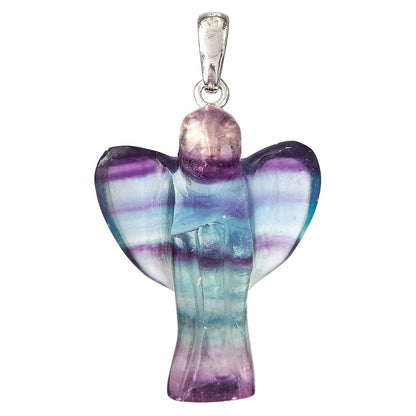 Rainbow Fluorite Angel Charm Pendant | Sterling Silver
