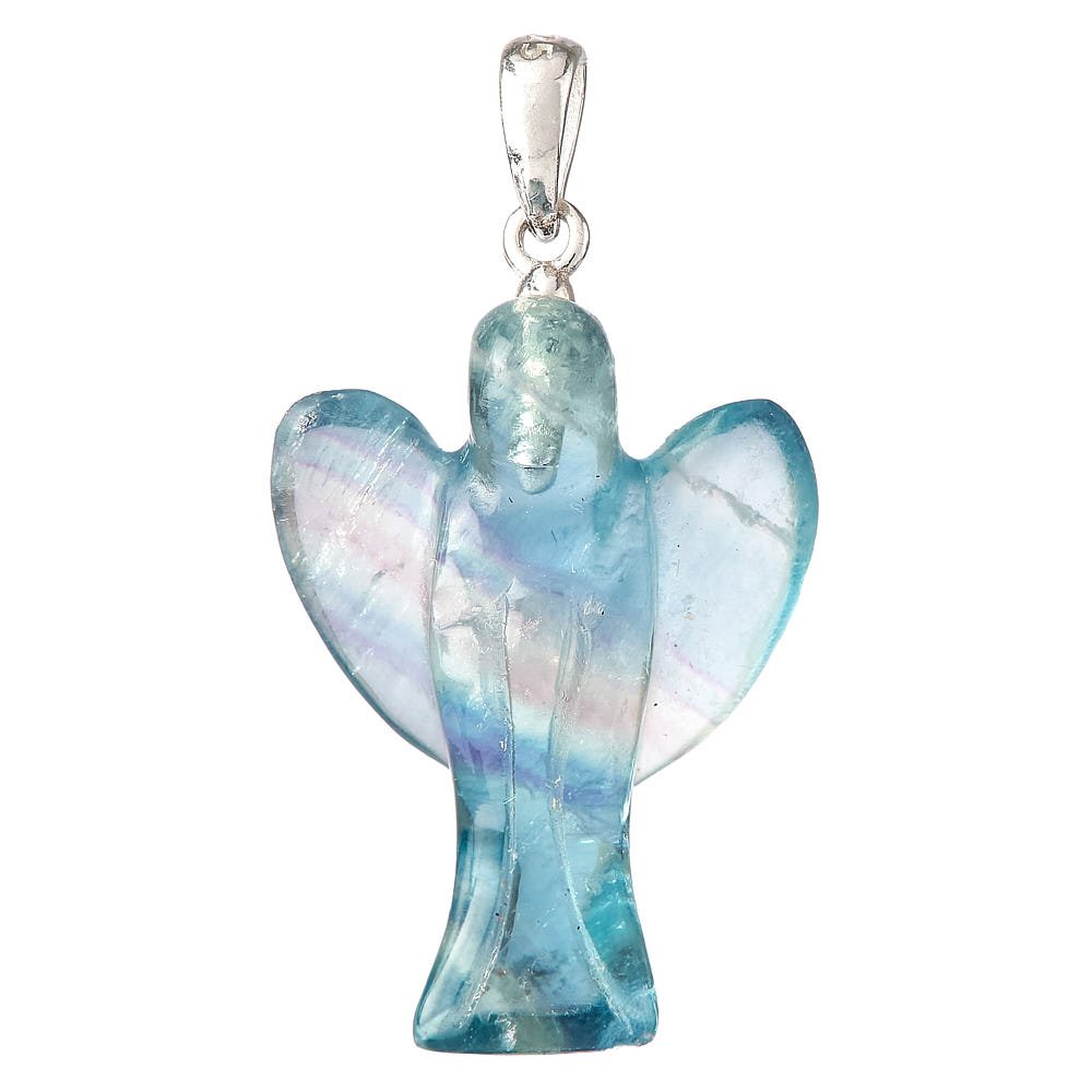 Rainbow Fluorite Angel Charm Pendant | Sterling Silver