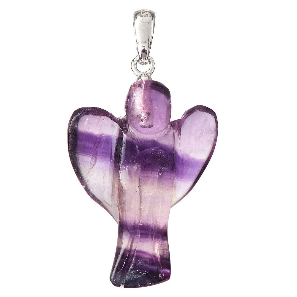 Rainbow Fluorite Angel Charm Pendant | Sterling Silver