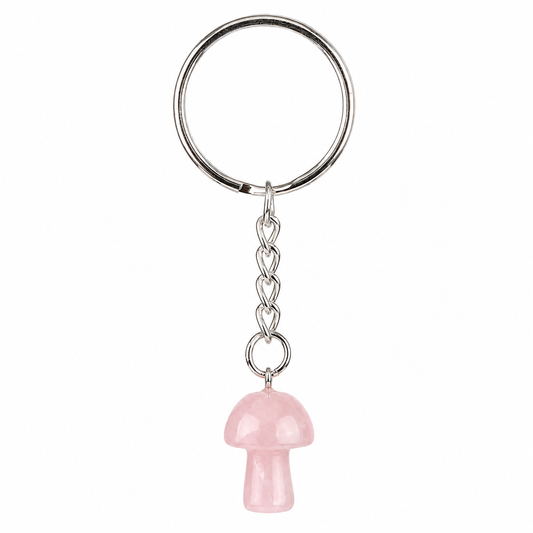 Rose Quartz Mushroom Crystal Keyring - Crystal Nest