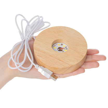 LED Wooden Display Light Base | USB Powered | Warm White or Colour-Changing | 10cm - Crystal Nest