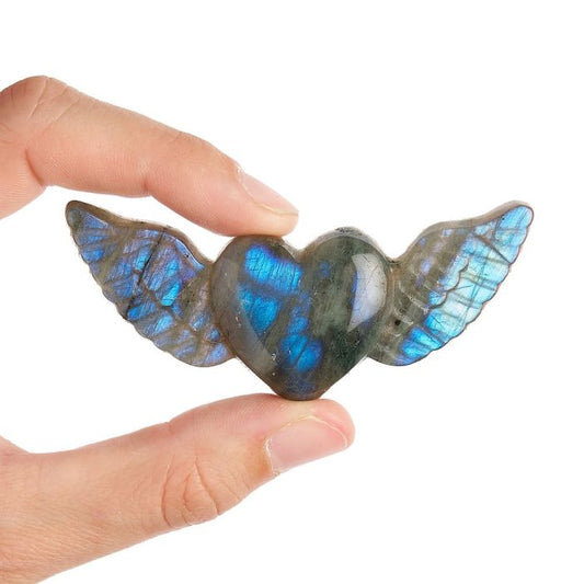 Labradorite Angel Heart with Wings - Crystal Nest
