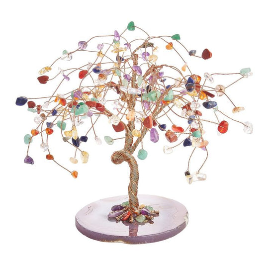 Chakra Willow Gemstone Tree with Agate Slice Base - Crystal Nest