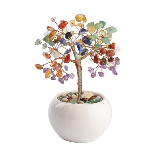 Chakra Gemstone Tree in White Ceramic Cup | Energy Balancing - Crystal Nest