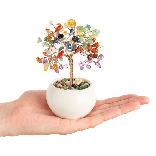 Chakra Gemstone Tree in White Ceramic Cup | Energy Balancing - Crystal Nest